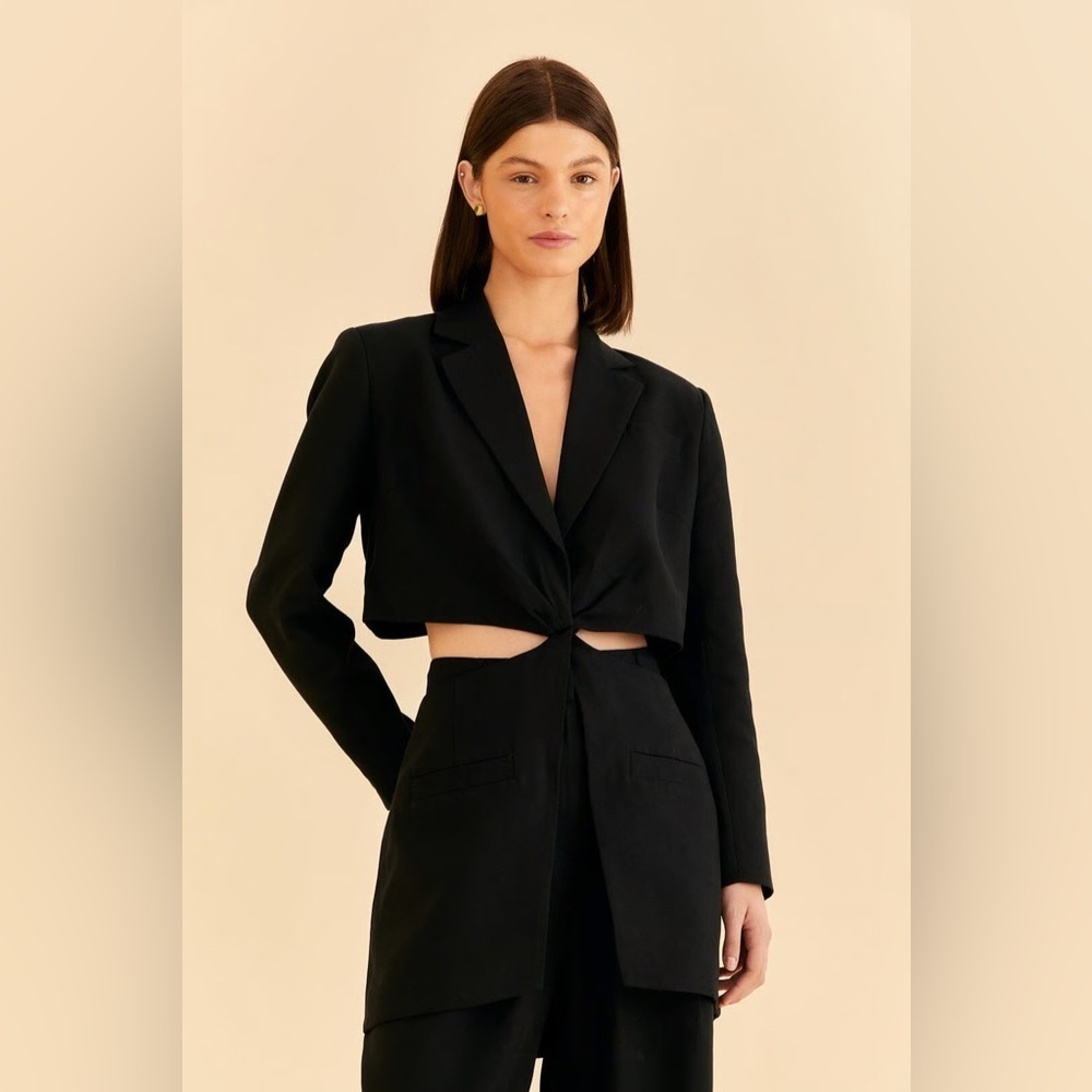 FARM Rio Black Cut Out Blazer Mini Dress Long Sleeve Collar XS